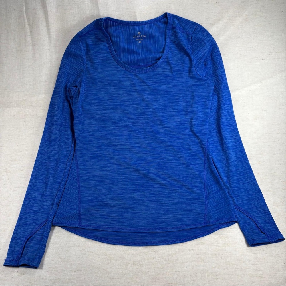 Athleta Blue Long Sleeve Scoop Neck Athletic Women's T-Shirt Size XS